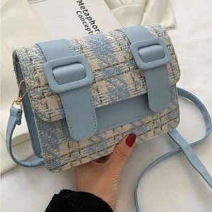 SHEIN Tweed Plaid Buckle Decor Crossbody Bag